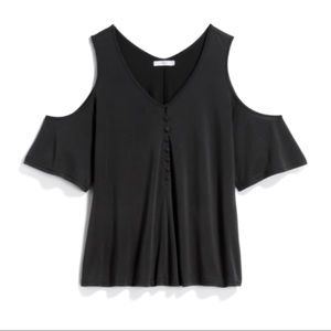 Cella Cold Shoulder Henley Button Knit Top